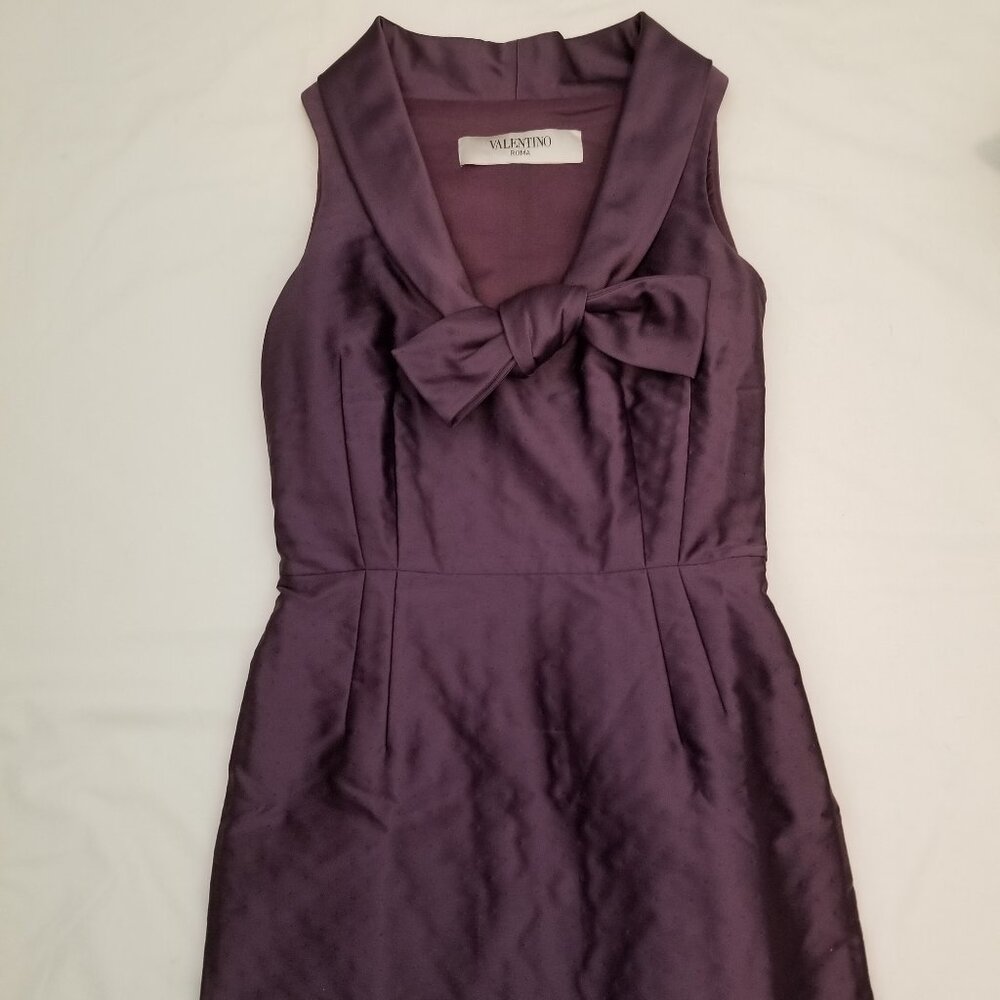 Valentino Purple Scoop Neck Roma Mini Dress with Bow Accent Size 4 40